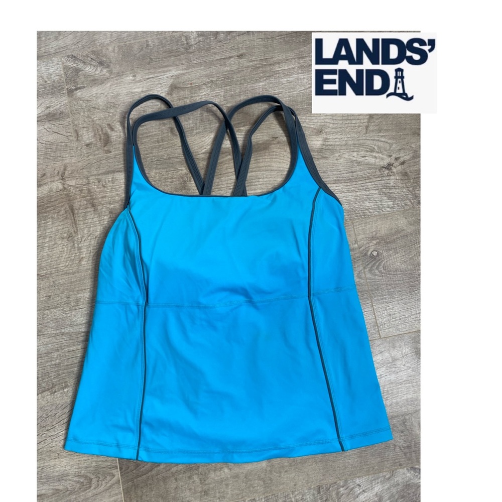 Lands’End plus size 16W Tankini top built-in bra criss-cross straps